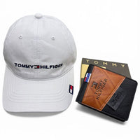 Gorra Blanca Tommy + Billetera Negro con Marrón