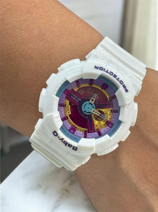 RELOJ BABY G - BLANCO CON FUCSIA