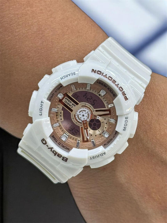 RELOJ BABY G - BLANCO CON MARRÓN CLARO