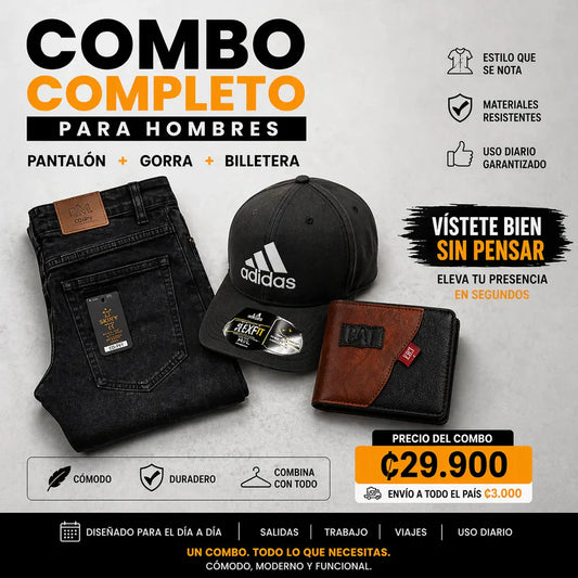 COMBO COMPLETO PARA HOMBRES (PANTALÓN + GORRA + BILLETERA)